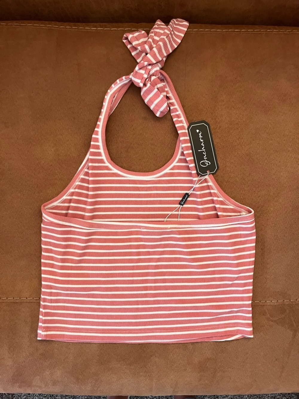 Boutique Womenspink and white striped ribbed halterneck top and lounge pants set - Picture 5 of 11